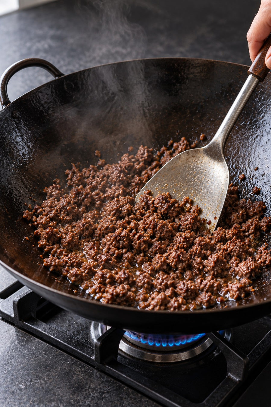 Mapo Tofu, the Chengdu Way, step 3: Fry the beef until dry