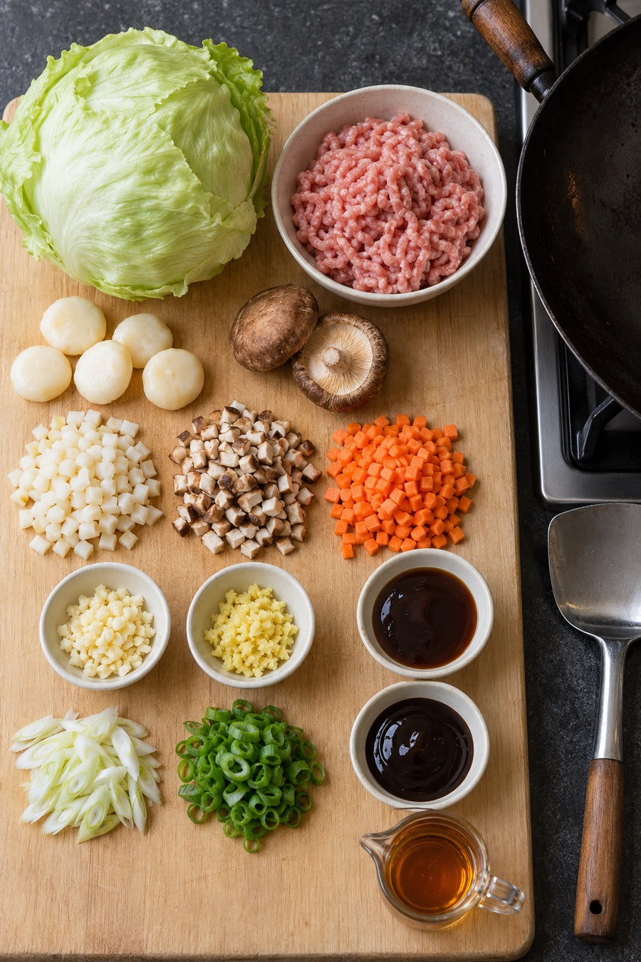 San Choy Bow, Crunchy Pork Lettuce Cups, step 1: Prep the vegetables