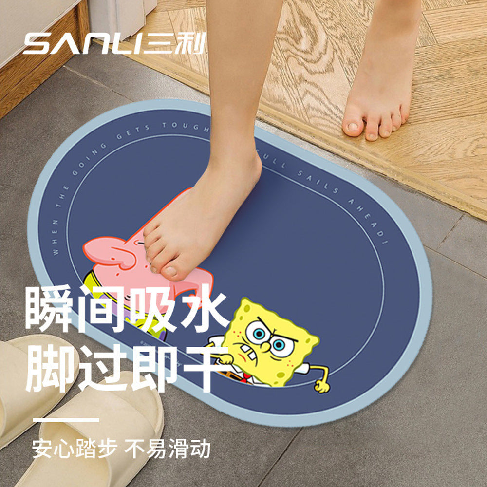Sanli-Diatomaceous-Earth-Bath-Mat-–-SpongeBob-&-Patrick-Jellyfishing,-Oval,-50-x-80-cm---Quick-Dry-Non-Slip-Bathroom-Floor-Mat-1