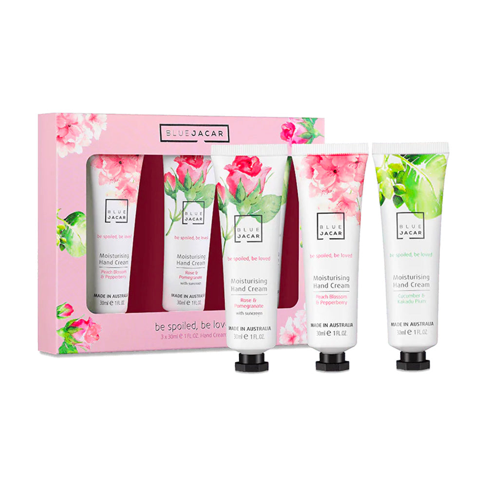 Blue-Jacar-Moisturising-Hand-Cream-Gift-Set---Rose-&-Cucumber-Scents,-3-x-30ml-1