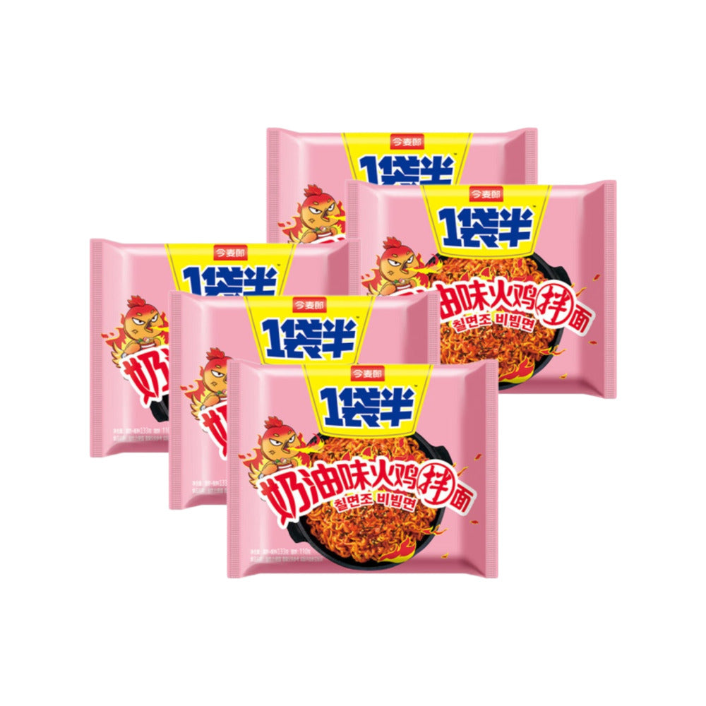 Jinmailang-“One-and-a-Half-Bag”-Creamy-Hot-Chicken-Stir-Fry-Instant-Noodles-–-133-g-×-5-Pack-1