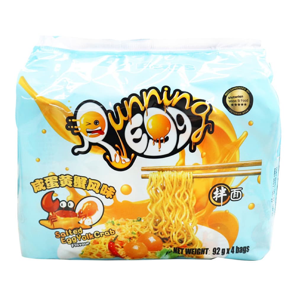 Running-Egg-Dry-Noodles---Salted-Egg-Yolk-Crab-Flavor,-92g-x-4-Bags-1