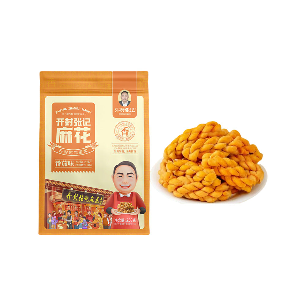 Kaifeng-Zhangji-Mahua-–-Tomato-Flavor-258g---Chinese-Fried-Dough-Twists-Snack-1