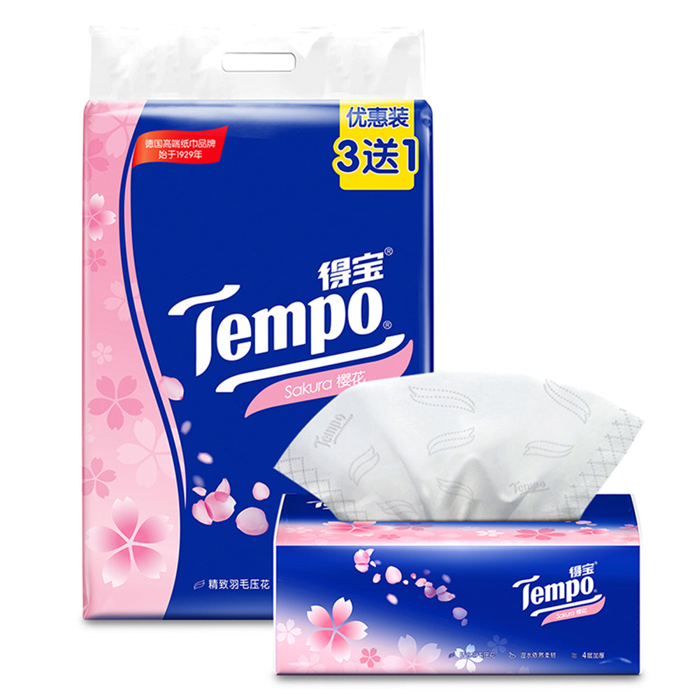 Tempo-Soft-Draw-Cherry-Blossom-Scented-Tissues,-90-Sheets-per-Pack,-4-Packs-Included-1