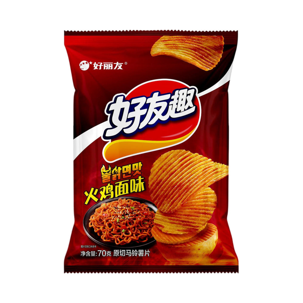 Orion-HaoYouQu-Ridged-Potato-Chips-–-Spicy-Hot-Chicken-Ramen-Flavour-70g---Korean-Buldak-Fire-Noodle-Heat-1