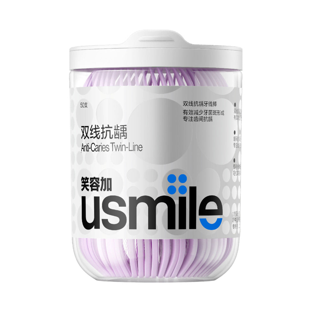 Usmile-Twin-Line-Anti-Caries-Dental-Floss-Picks---Fresh-Citrus,-50-Pieces-1