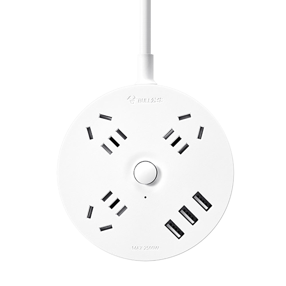 Bull-Round-Power-Strip-with-3-Outlets-and-3-USB-Ports---1.8m,-White-1