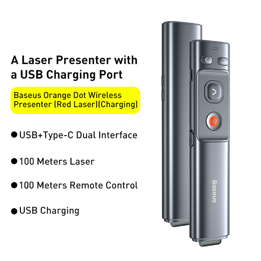 Baseus-Orange-Dot-Wireless-Presenter-(Red-Laser)---Grey-Charging-Version-1