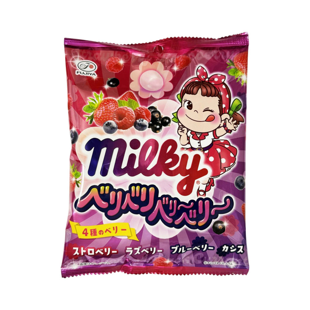 Fujiya-Milky-Berry-Soft-Candies-–-Strawberry,-Raspberry,-Blueberry-&-Blackcurrant-Mix-65g-–-Japanese-Fruity-Chewy-Milk-Candy-Pouch-1