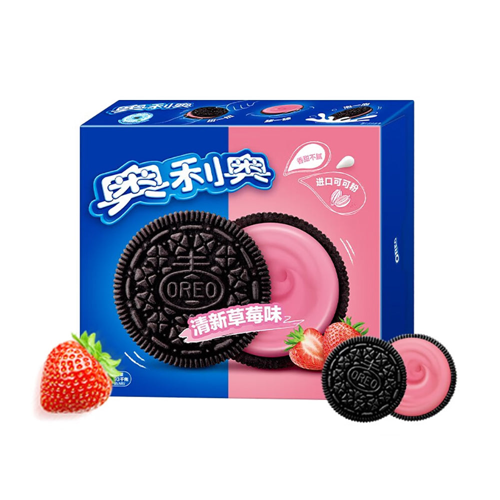 Oreo-Sandwich-Biscuits,-Fresh-Strawberry-Flavour,-388g-1