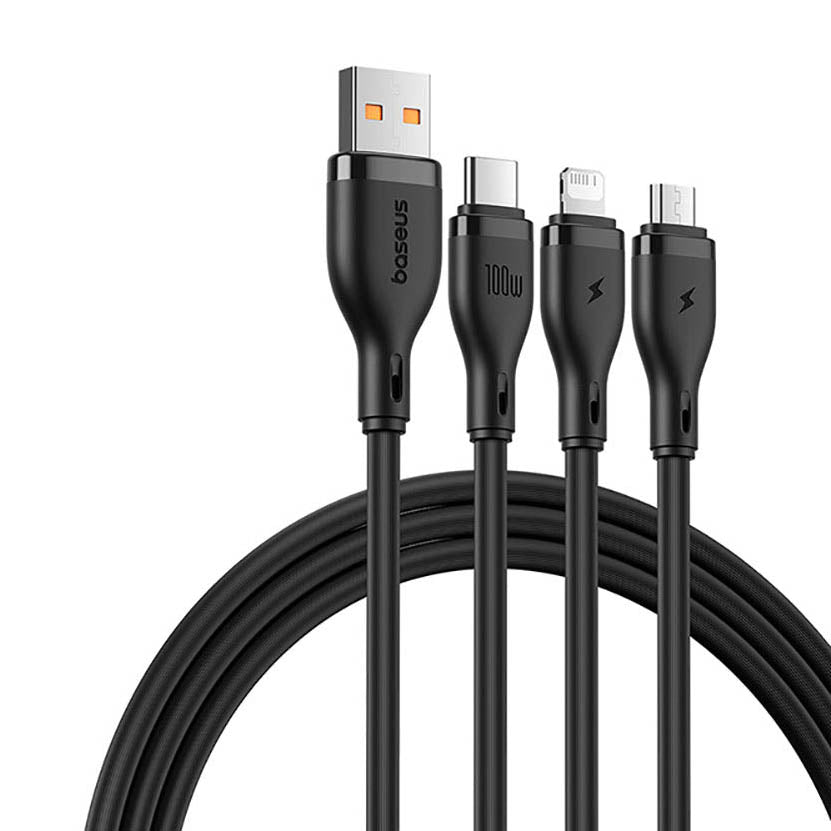 Baseus 100W 3-in-1 Fast Charging Data Cable USB to M+L+C 1.5m - Starry Black