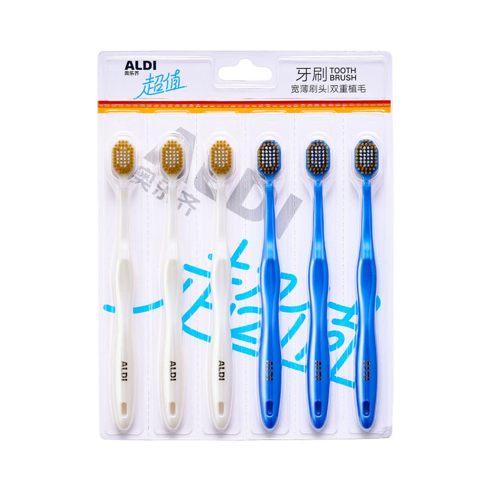 ALDI-Toothbrushes-6-Pack---Limited-Import---Slim-Head,-Dual-Bristle-1