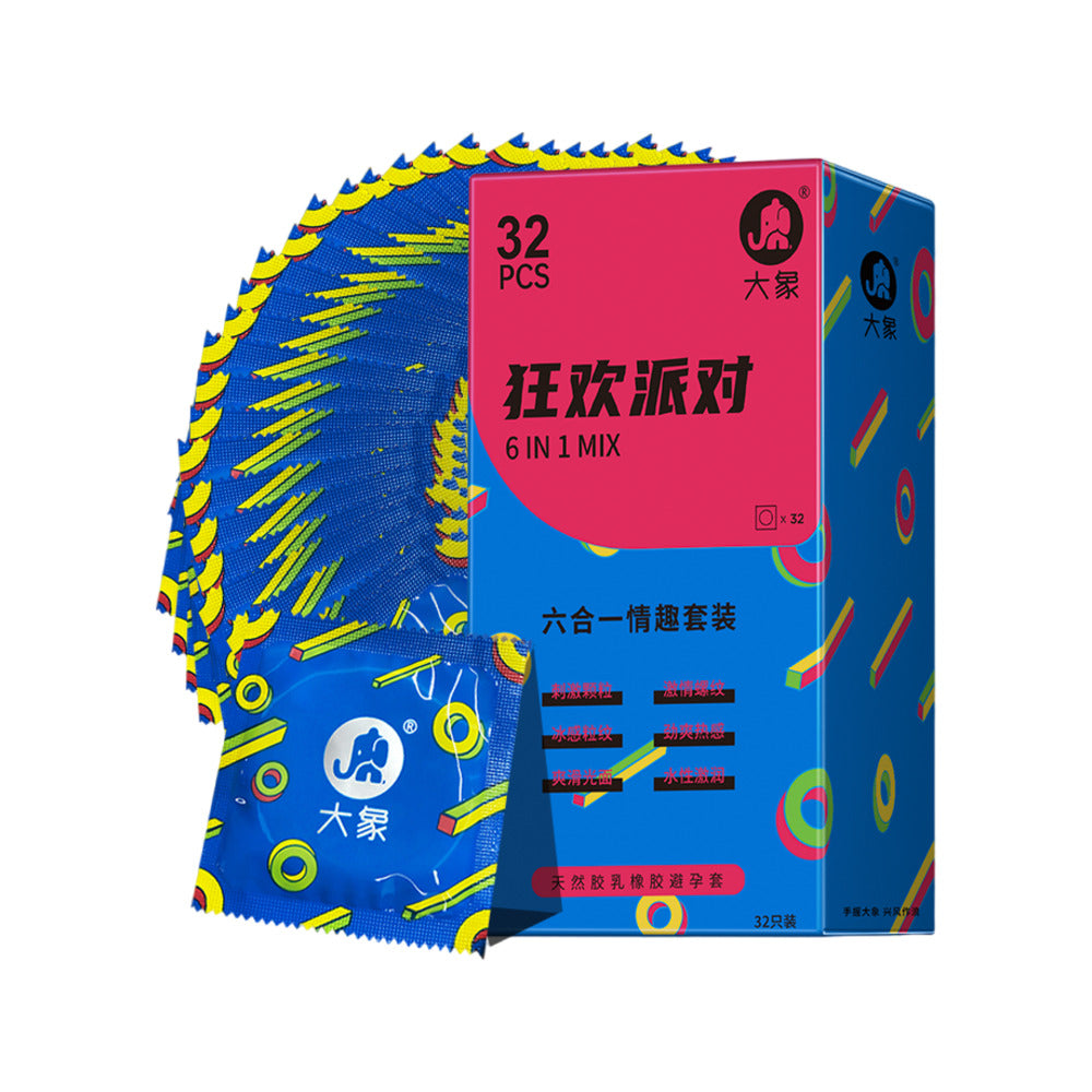 Elephant-6-in-1-Party-Mix-Condoms-–-32-Count,-Natural-Latex-1