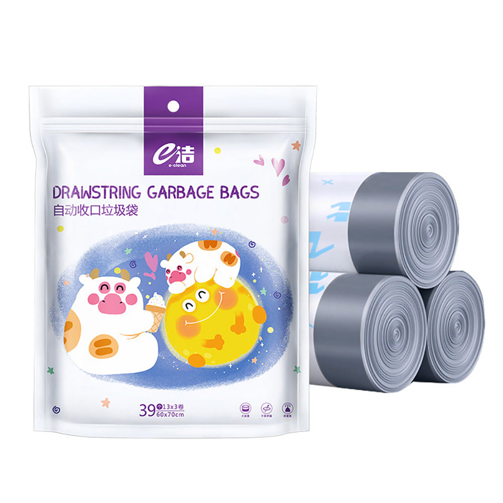 E-Clean-Drawstring-Garbage-Bags-with-Cat-Paw-and-Cow-Pattern---60x70cm,-39-Pieces-1