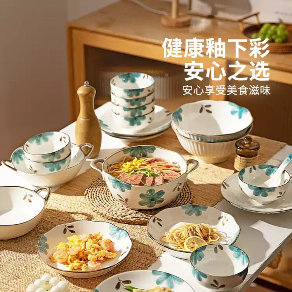Modern-Housewife-“Qingyuan”-Floral-Rice-Bowl-4.5"-–-Hand-Painted-Ceramic-Tableware-1