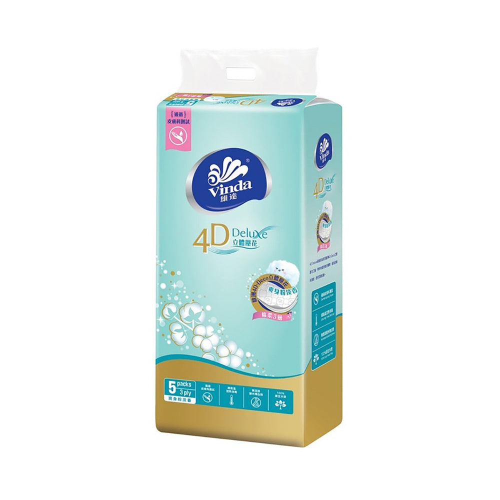 Vinda-4D-Deluxe-Soft-Tissues,-Powder-Fresh-Scent,-100-Sheets-x-5-Packs-1