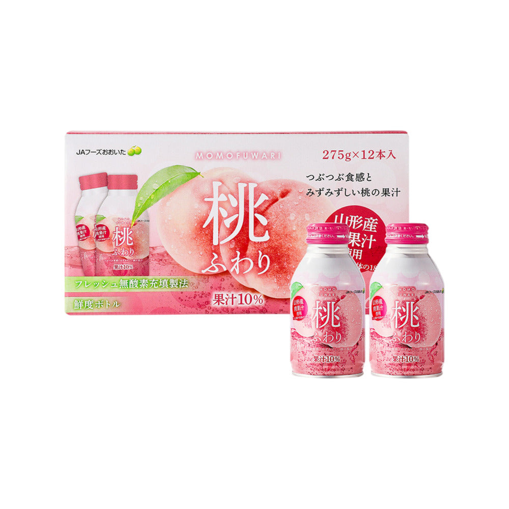 MomoFuwari-Japanese-Peach-Juice-Drink-–-275g-x-12-Bottles-(10%-Fruit-Juice)-1