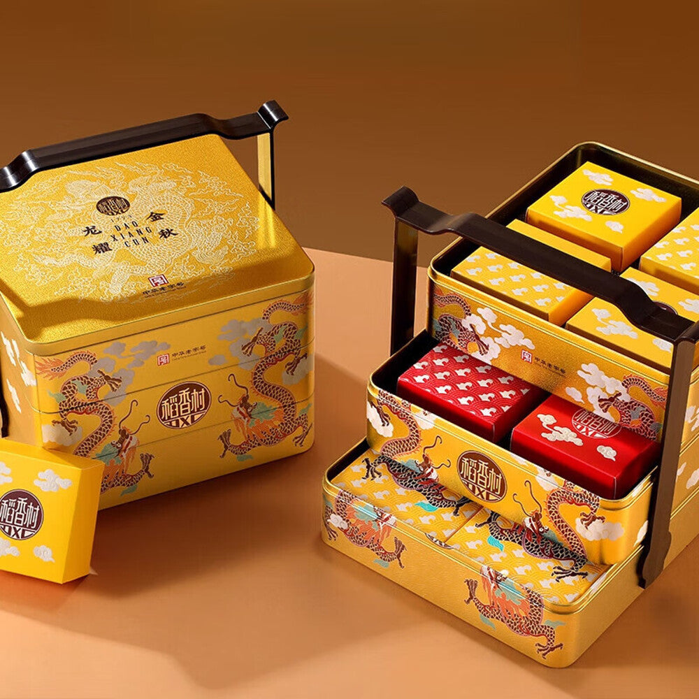 Daoxiangcun-Dragon’s-Golden-Autumn-Mooncake-Gift-Box-–-14-Pieces,-1.05-kg---Assorted-Traditional-Flavours-Gift-Tin-1
