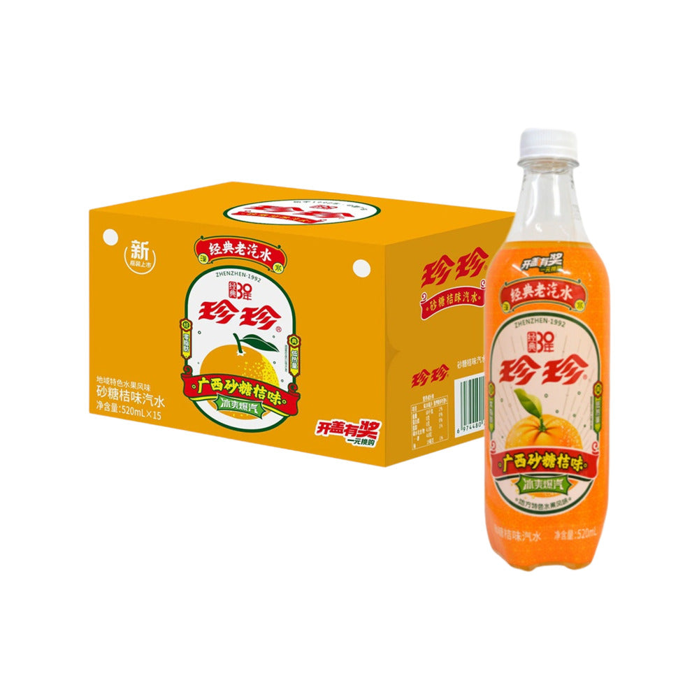 Zhenzhen-Classic-Mandarin-Sparkling-Soda-(Guangxi-Shatang-Tangerine-Flavour)-–-520ml-×-15-Bottles---Retro-Chinese-Mandarin-Soda-1