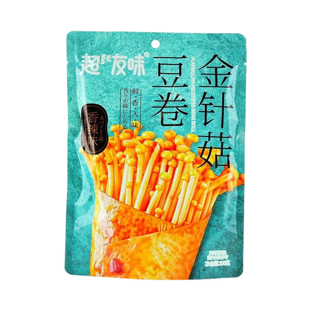 Chaoyouwei-Spicy-Enoki-Mushroom-Tofu-Rolls-100g---Tofu-Skin-(Yuba)-Snack-1