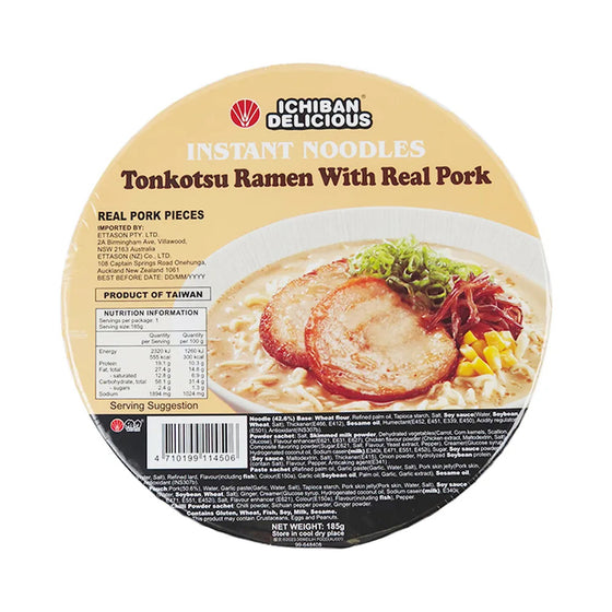 Mì Ramen Ichiban Delicious Tonkotsu 185 g – thịt heo thật, nước dùng béo ngậy