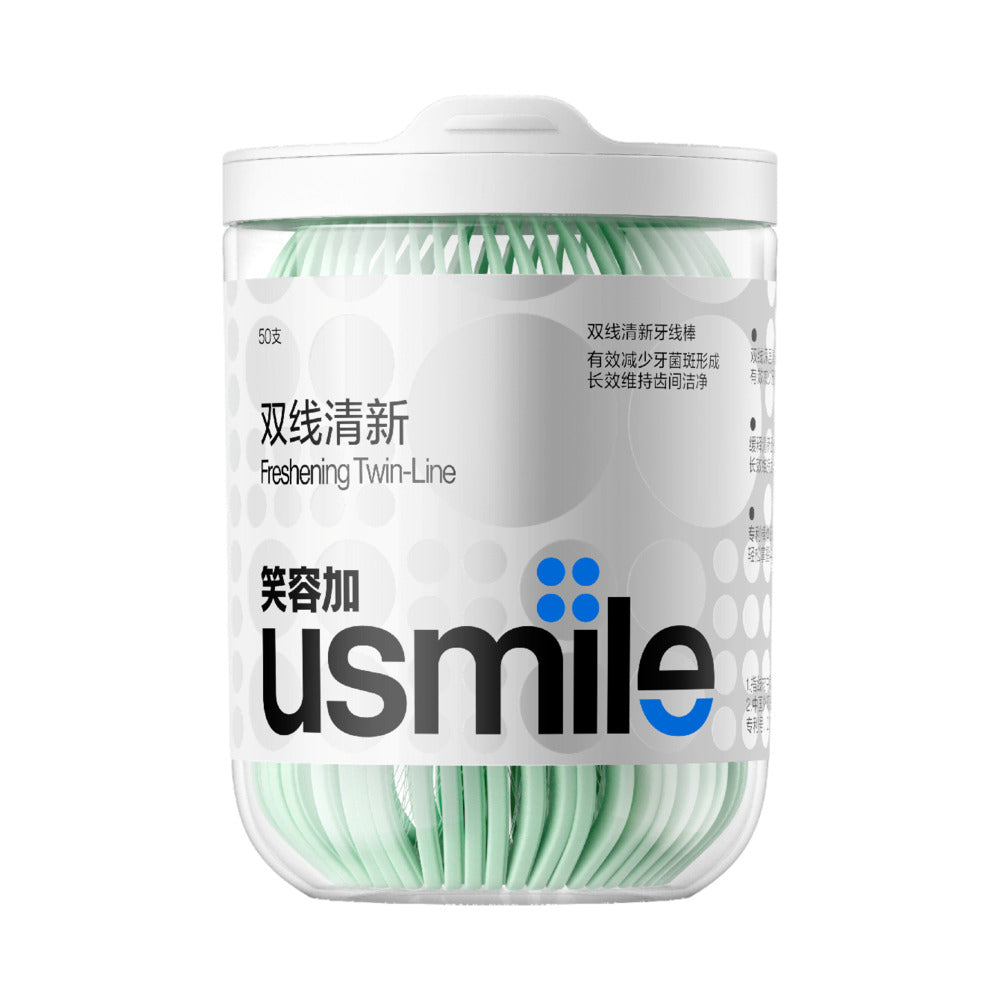 Usmile-Freshening-Twin-Line-Dental-Floss-Picks---Mint,-50-Pieces-1