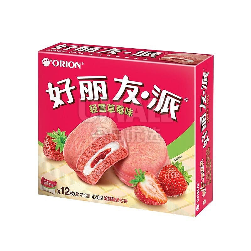 Orion-Choco-Pie-Light-Snow-Strawberry-–-12-Cakes,-420g---Strawberry-Marshmallow-Sandwich-Cakes-1