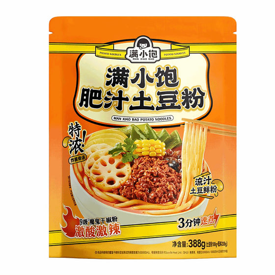 MAN XIAO BAO Thick Broth Potato Noodles, Intensely Sour and Spicy Flavor - 388g