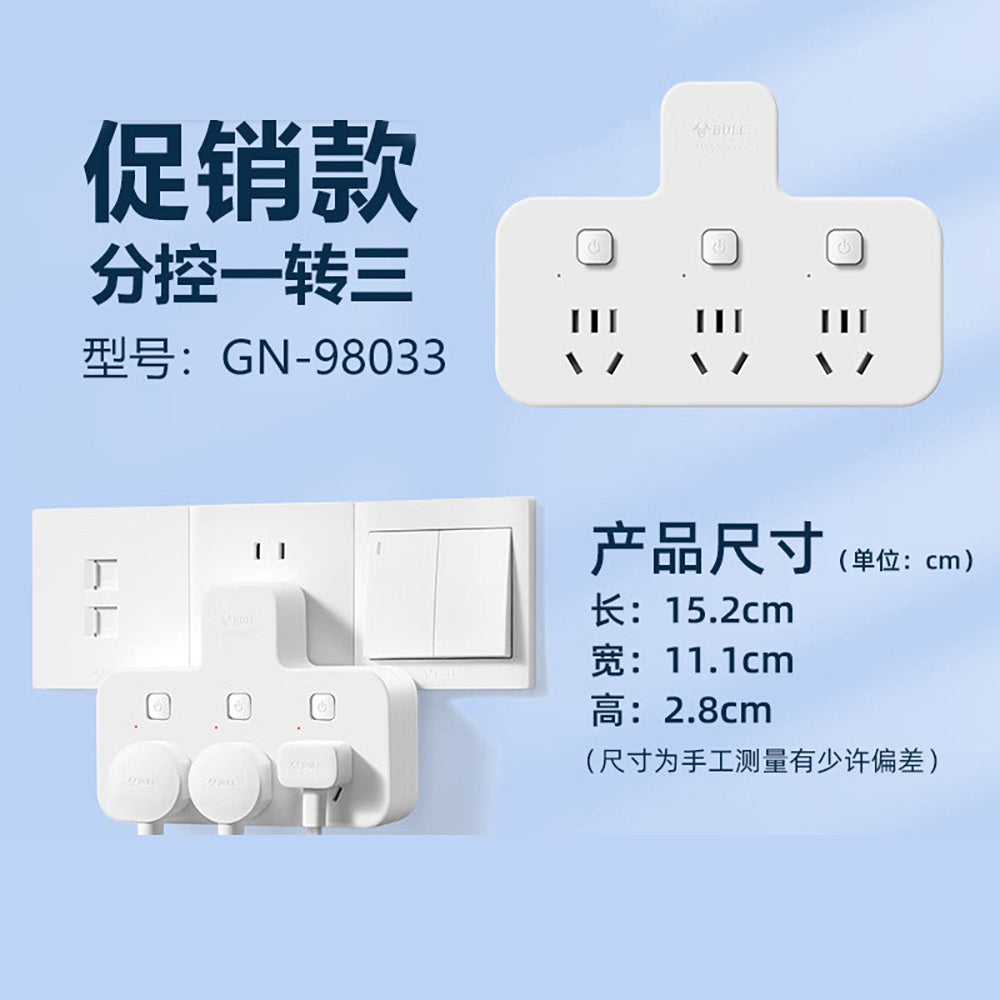 Bull-Brand-Multi-Function-Power-Strip,-One-to-Three-Split-Control-Model-1