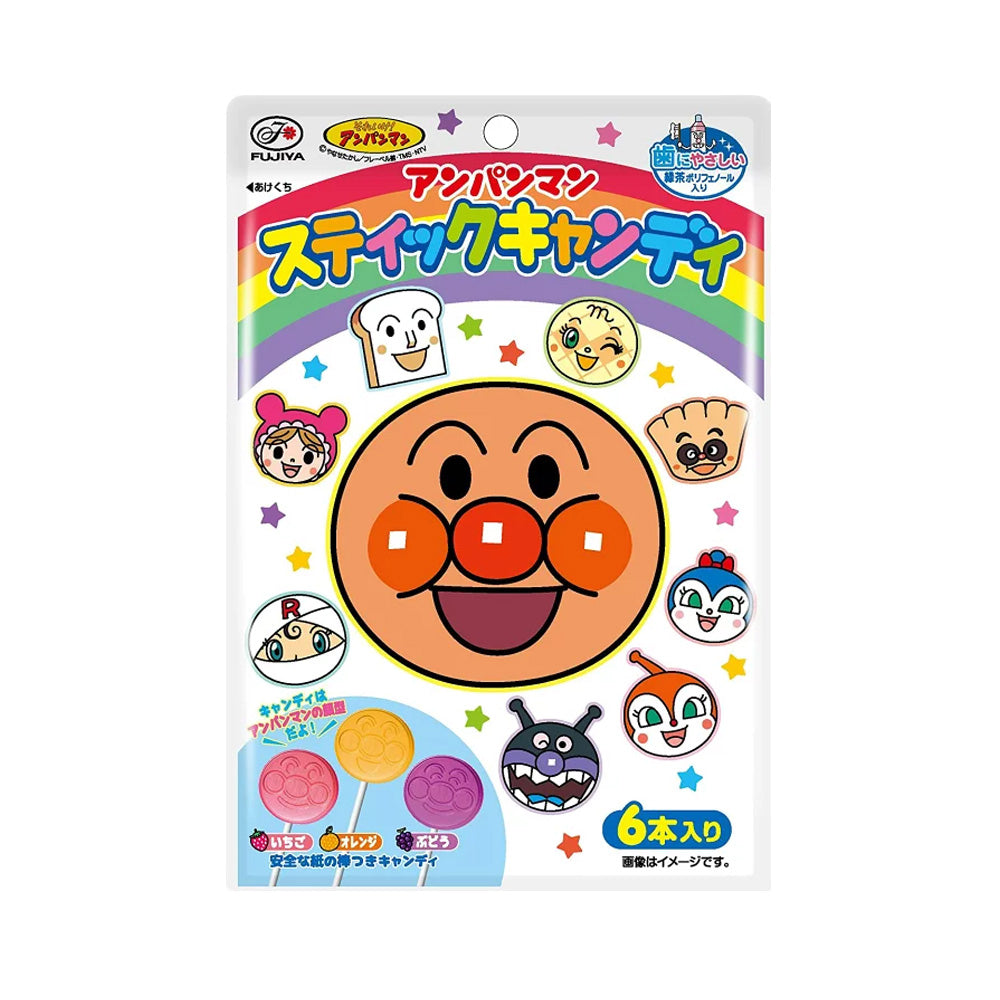 Fujiya-Anpanman-Children's-Lollipops---Green-Tea-Dental-Care-Edition,-6-Pieces,-3-Flavors,-34.8g-1