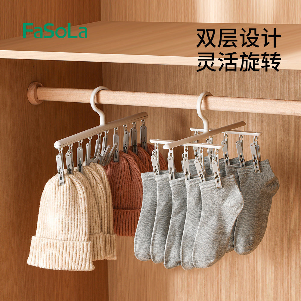 Fasola-Multi-Functional-Rotating-Sock-Hanger---Gray-and-White,-10-Clips-1