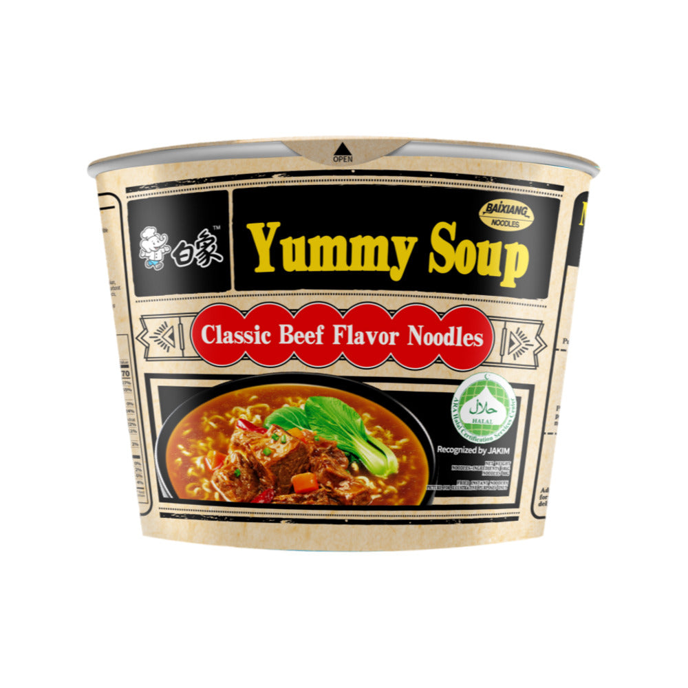 BaiXiang Yummy Soup Classic Beef Flavor Noodles - 105g x 12 Cups-1