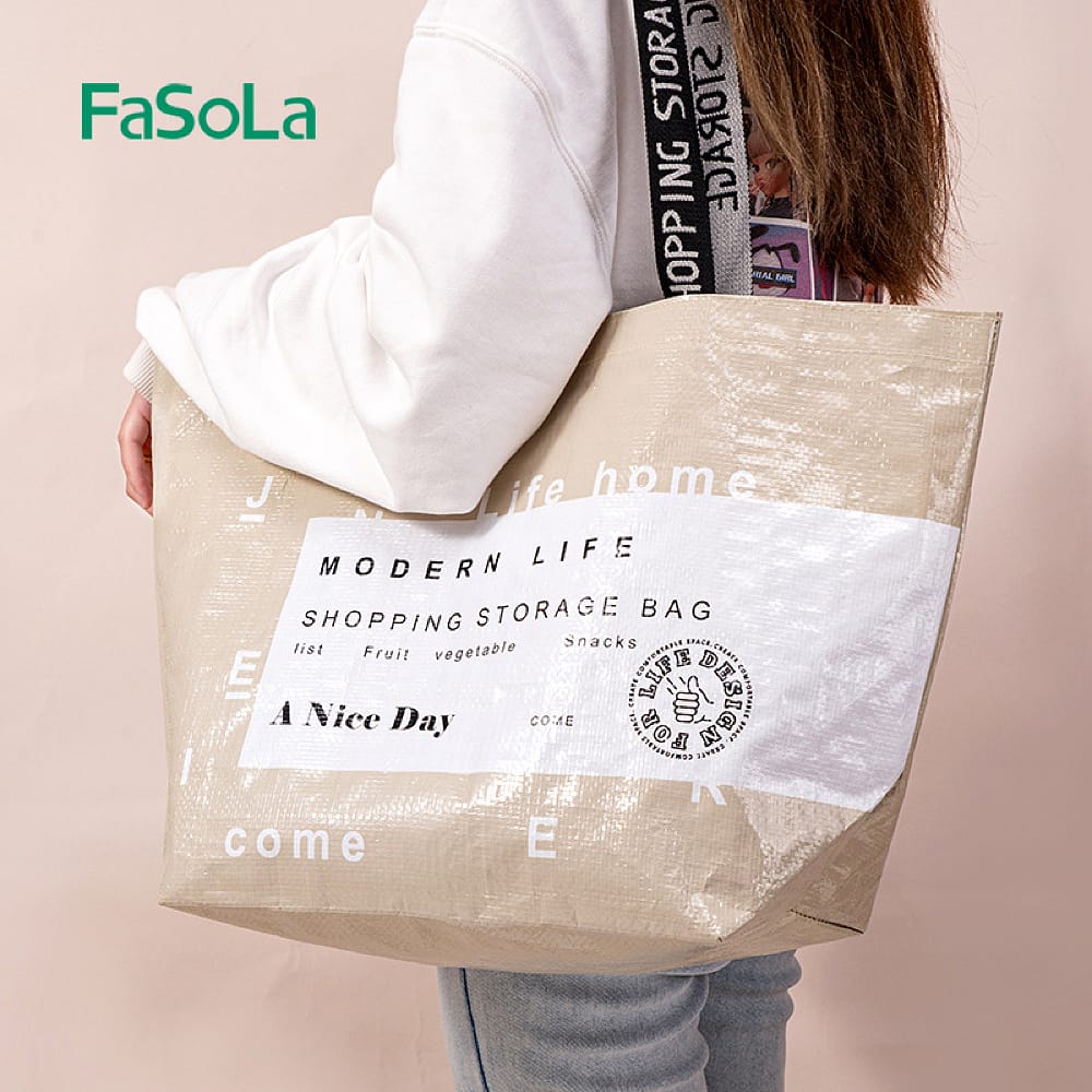 FaSoLa-Nylon-Portable-Shopping-Bag---Beige,-51*32*19cm-1