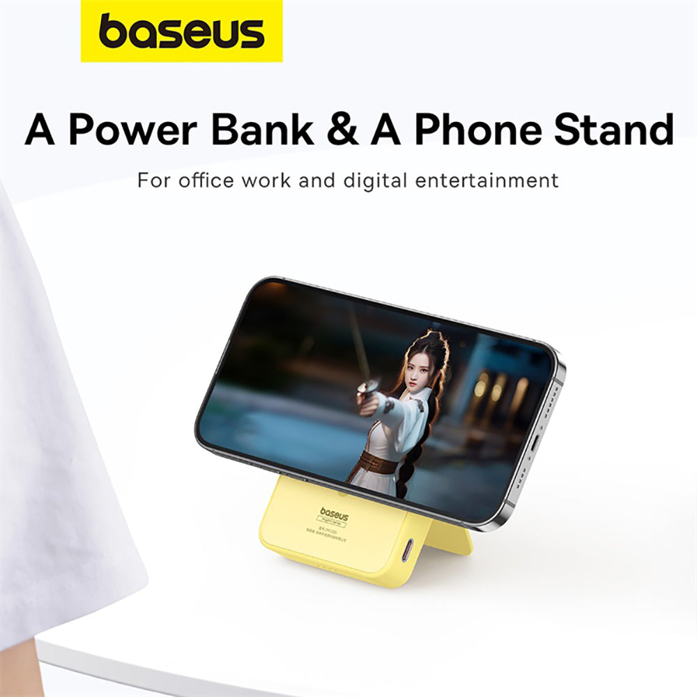 Baseus-MagPro-Magnetic-Power-Bank-and-Phone-Stand-5000mAh-20W---Fresh-Lemon-Yellow-1