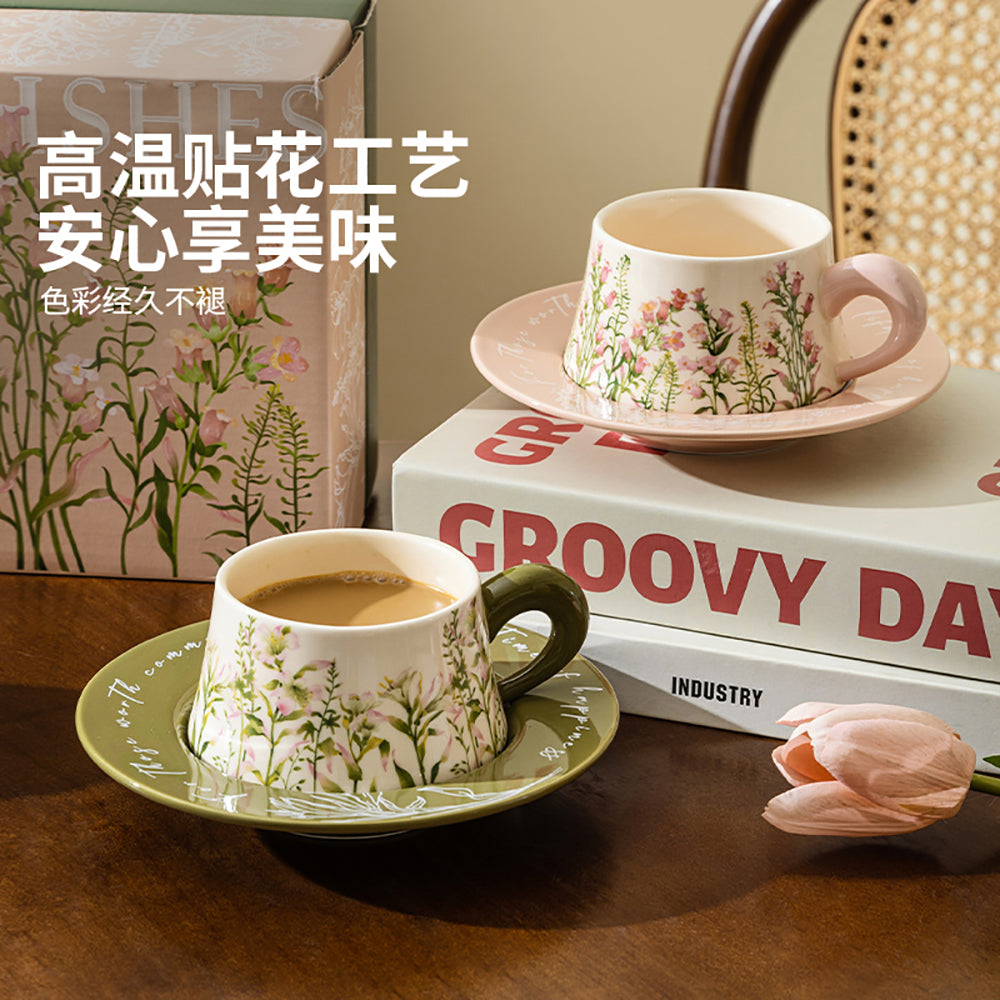 Modern-Housewife-Coffee-Cup-and-Saucer---Pink-Bellflower-Design,-260ml-1