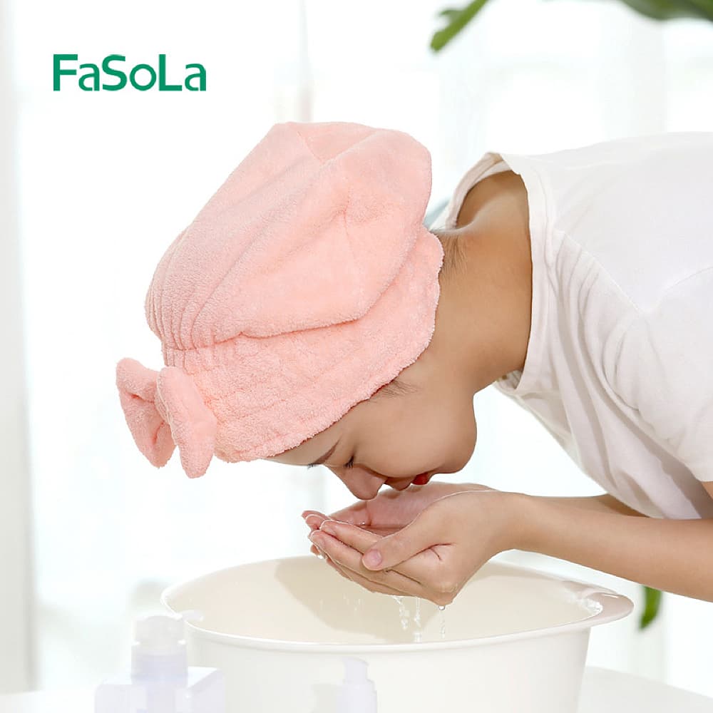 FaSoLa-Quick-Dry-Hair-Towel-Cap---Pink,-26x26cm-1