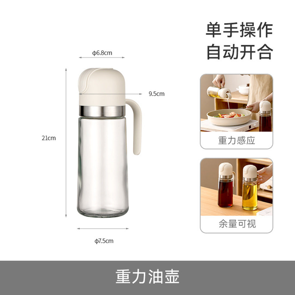 FaSoLa-Gravity-Oil-Dispenser-Bottle---Beige-500-ml---Auto-Open-Lid,-Drip-Resistant-2
