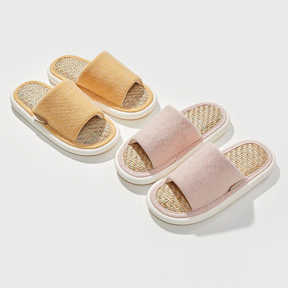 Uchoice Open-Toe Linen Slippers - Yellow, Size 40-41