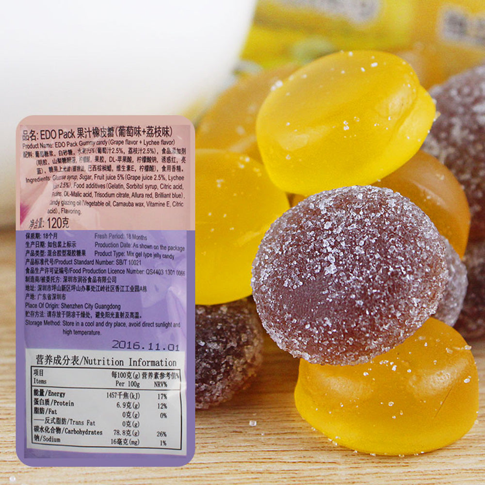 EDO-Fruit-Juice-Gummy-Candy---Grape/Lychee-Mixed-Flavours-120g-1