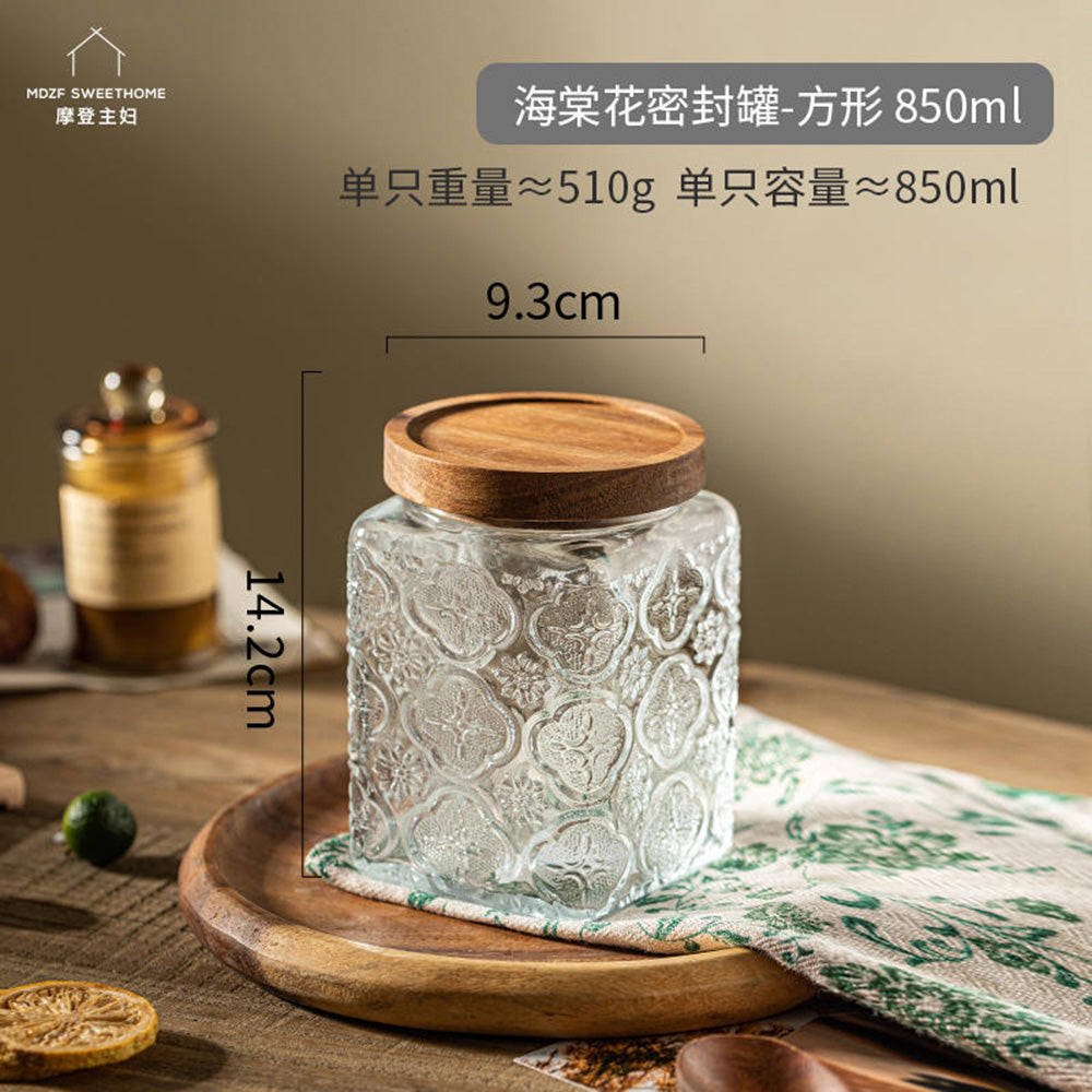 Modern-Housewife-Square-Floral-Sealed-Jar-with-Acacia-Wood-Lid---850ml-1