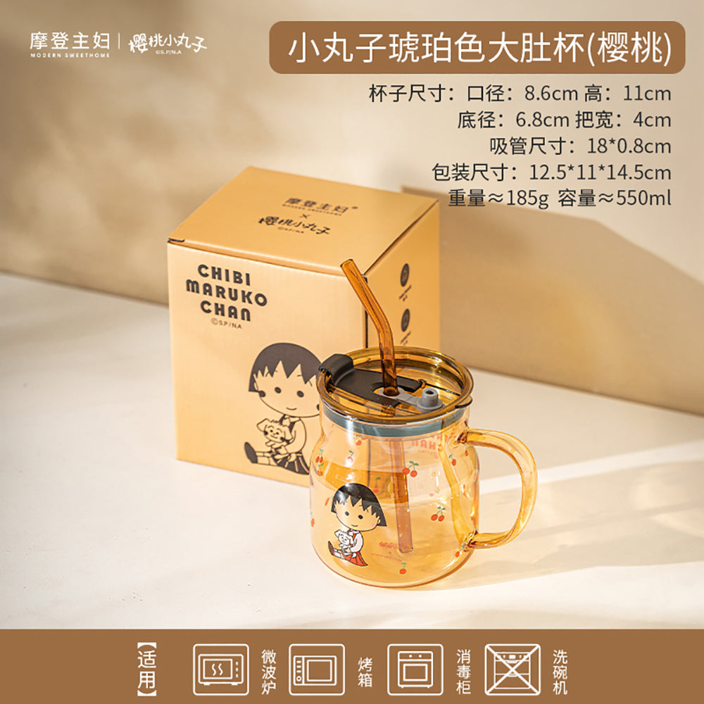 Modern-Housewife-Chibi-Maruko-Chan-Amber-Cup-with-Cherry-Pattern---450ml-1