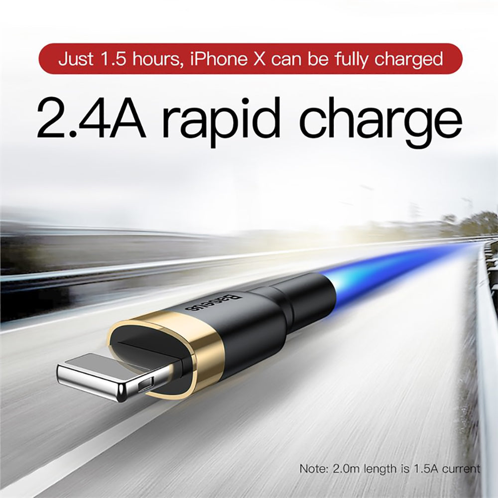 Baseus-Cafule-Lightning-USB-Cable-1.5A-2M---Gold-Shell-&-Black-Cord-1