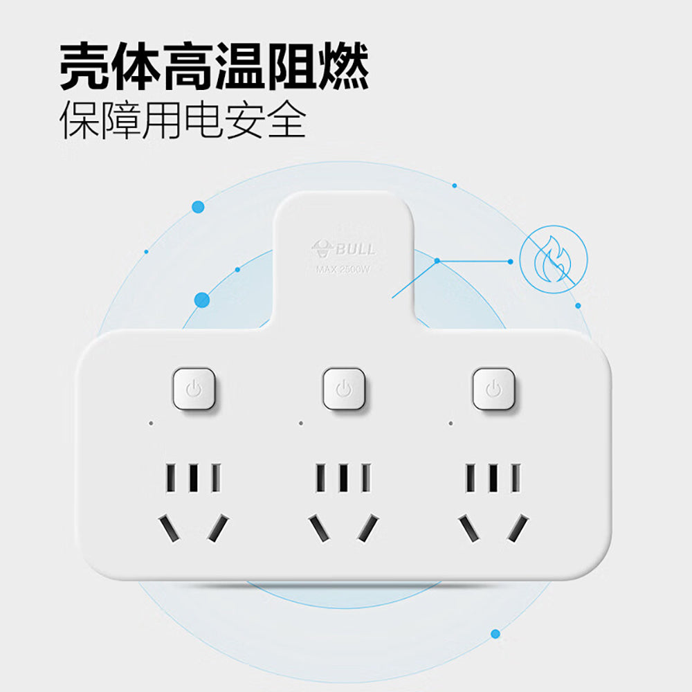 Bull-Brand-Multi-Function-Power-Strip,-One-to-Three-Split-Control-Model-1