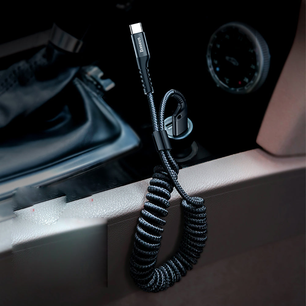 Baseus Fish Eye Car Spring Data Cable USB to Type-C 2A 1m - Black