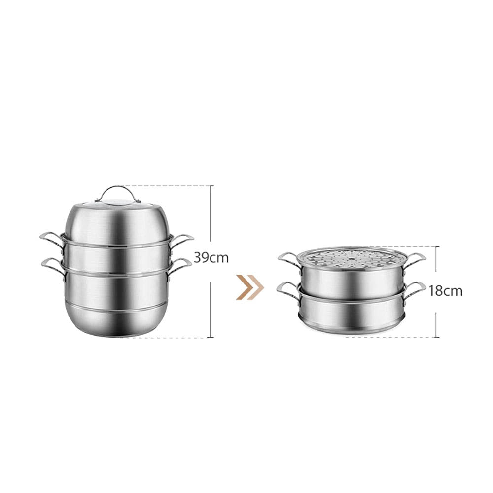 Lifease Stainless Steel 3-Tier Steamer Pot - 28cm, 8.8L