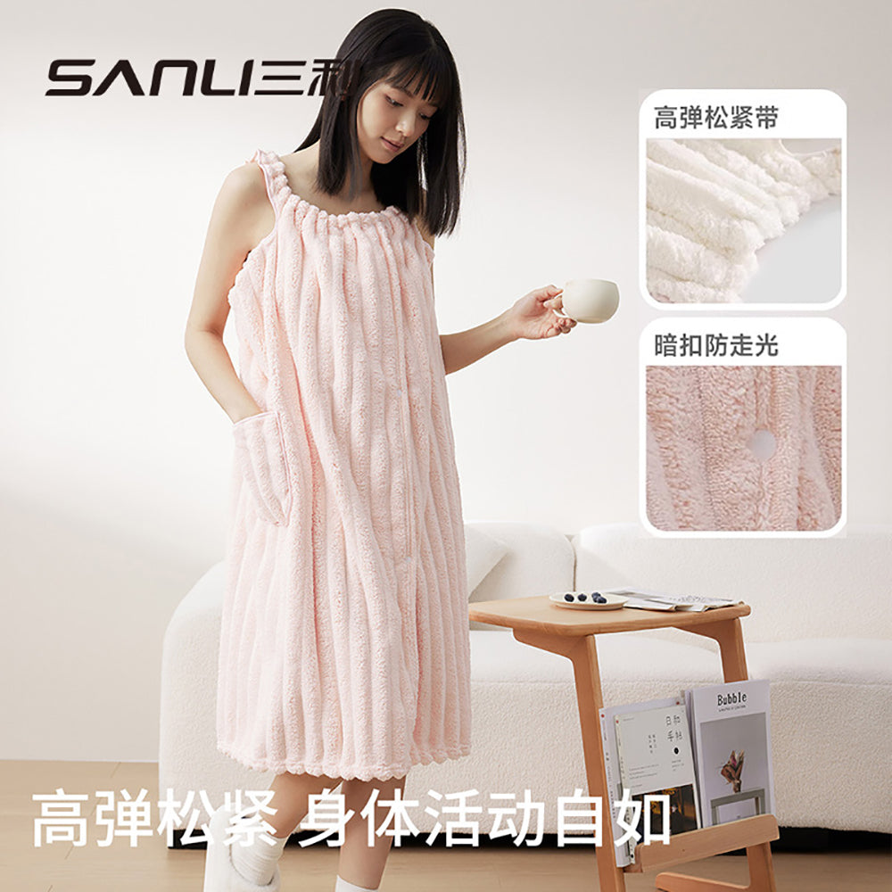 Sanli-Coral-Fleece-Striped-Bath-Skirt---Ivory,-90x130cm,-430g-1