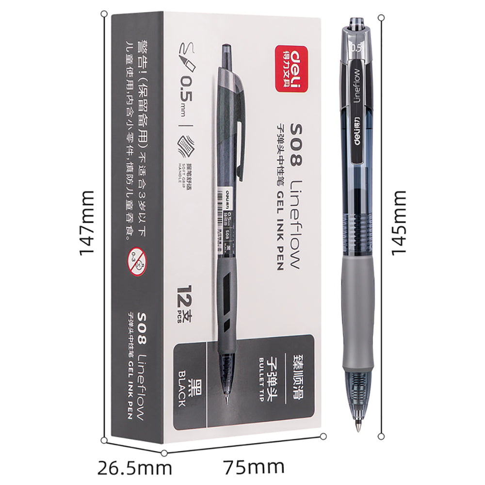 Deli-Smooth-Gel-Ink-Pen-0.5mm-Bullet-Tip---Black,-12-Pieces-1