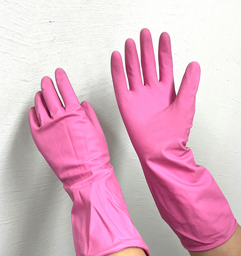 Household-Latex-Fleece-Lined-Gloves---Pink,-Size-M,-1-Pair-1