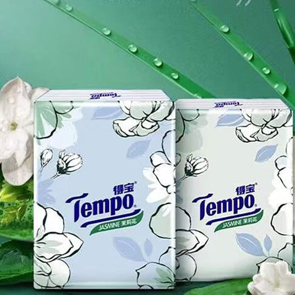 Tempo Mini Handkerchief Tissues with Jasmine Scent - 7 Sheets per Pack, 12 Packs Included