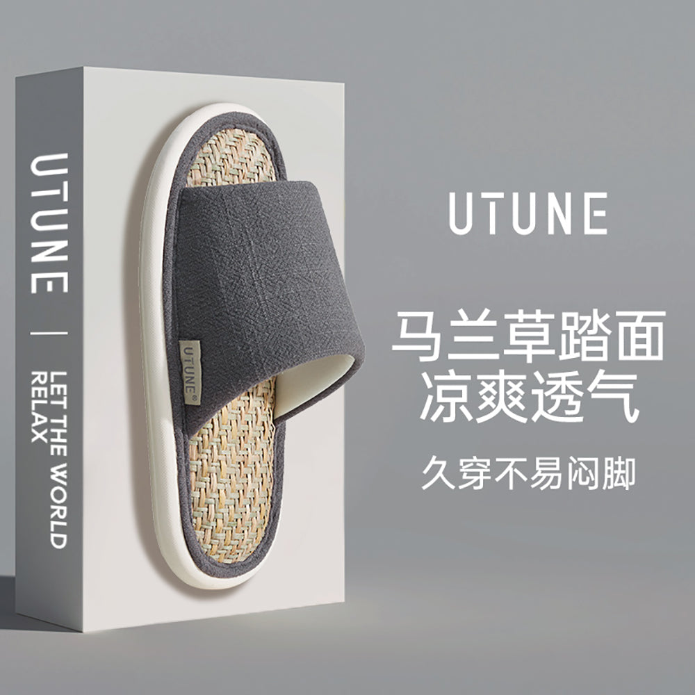 UTUNE-Men's-Open-Toe-Linen-Slippers---Dark-Gray,-Size-42-43-1